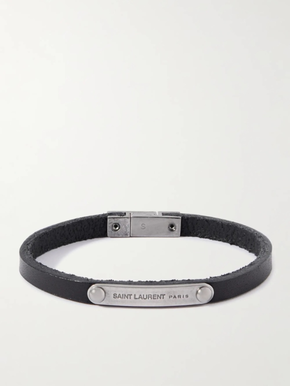 SAINT LAURENT Leather and Palladium Bracelet